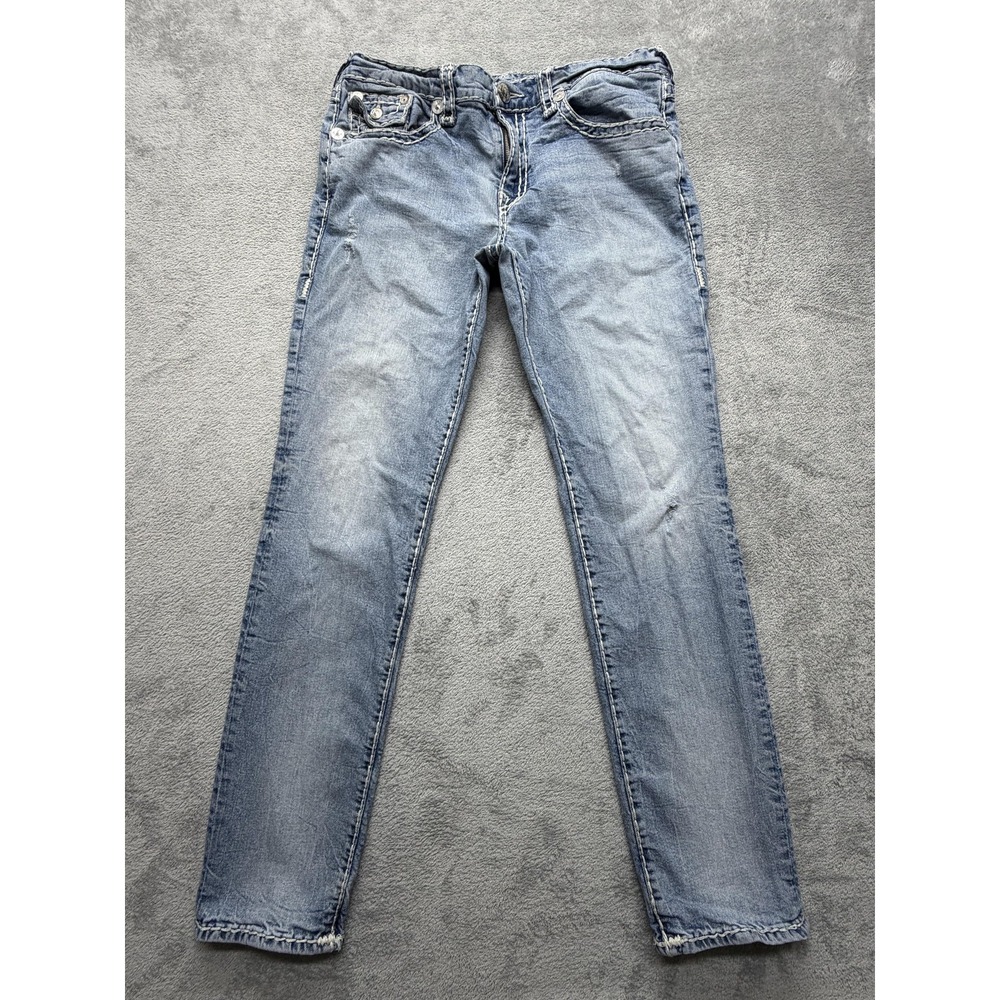 True Religion Jeans Mens Measure 37x33 Blue Geno Relaxed Slim Light Wash Stretch